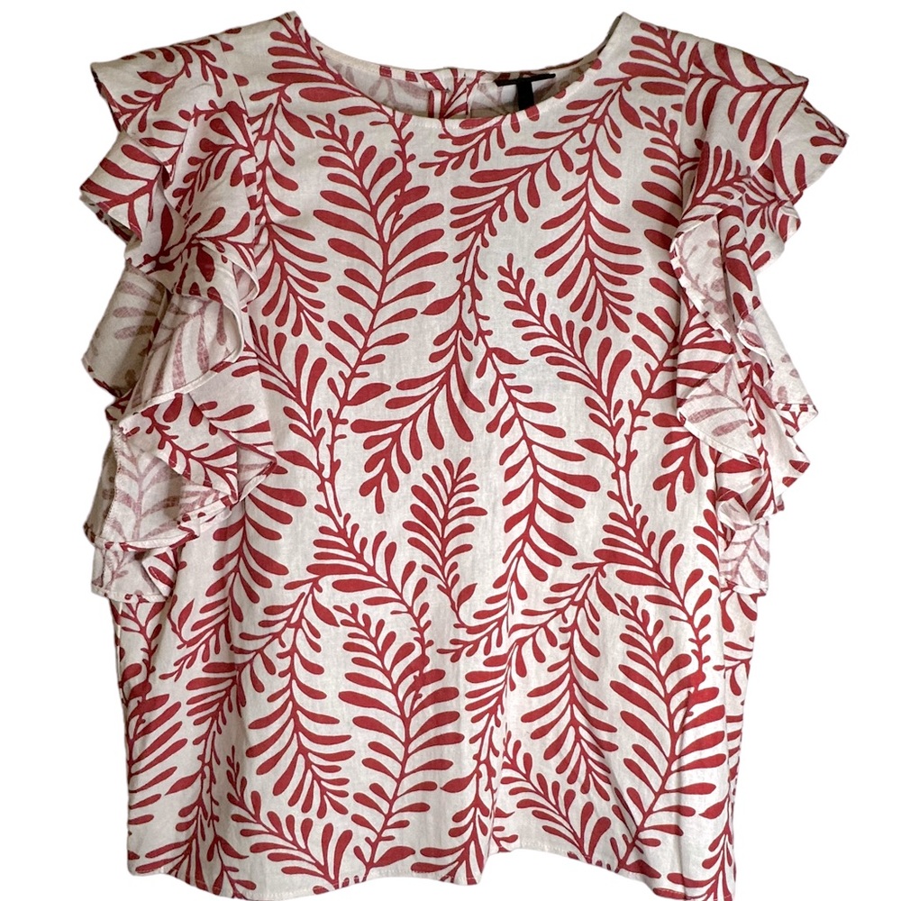 Who What Wear Women’s Red & Off White Linen Blend Sleeveless Ruffle Size XL NWT - Picture 1 of 10